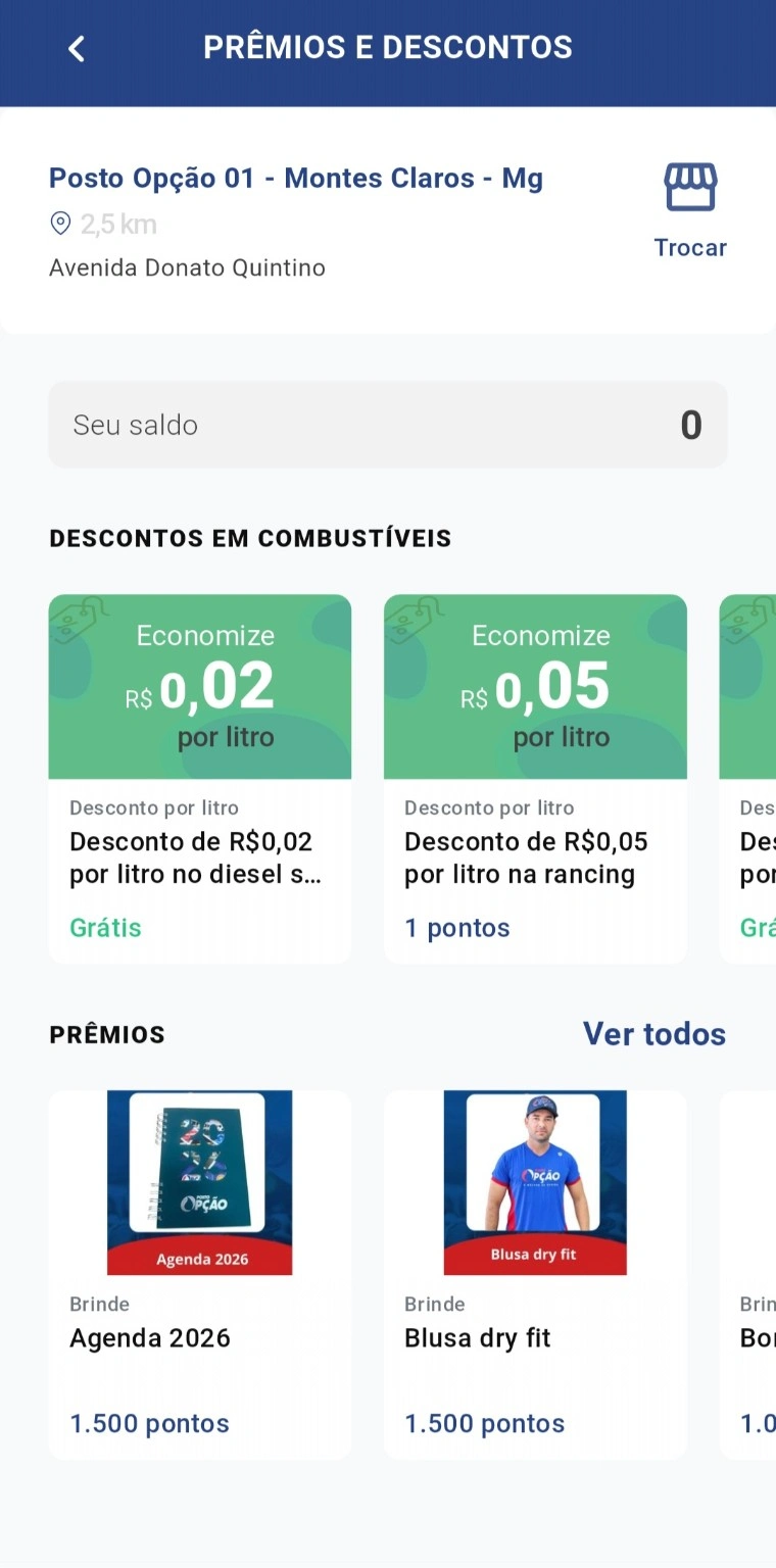 Descontos em combustíveis e prêmios